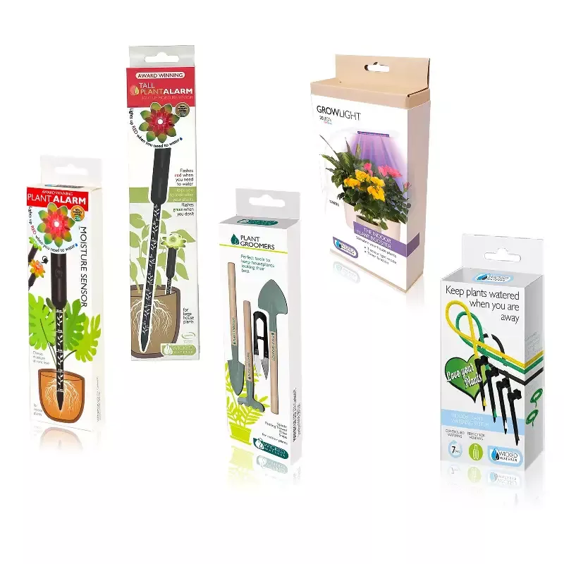 Deluxe 5 Pc Indoor Plant Kit, Standard & Tall Moisture Alarm, Grooming Kit, 4 Spike Watering Kit, and Grow Light