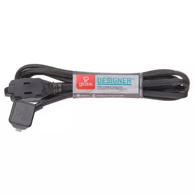 Designer Extension Cord, 3-Outlet, Black, 9-Ft