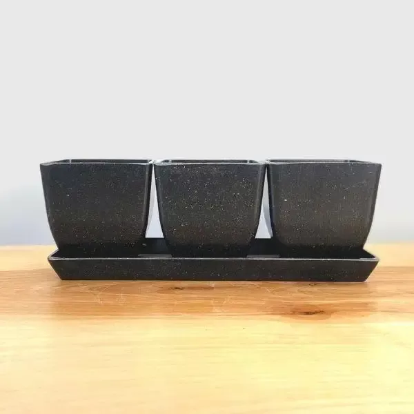 EcoForms Quadra Trio 3.5 Inch Square Rice Hull Planter Set