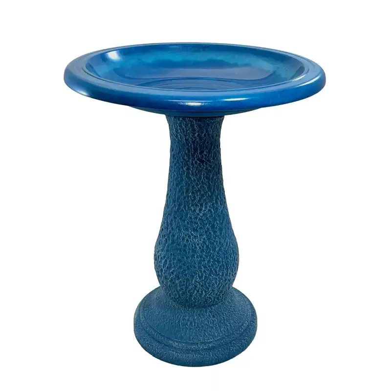 Fiber Clay 24″H Birdbath, Azure Blue, 19″D x 24″H, 21″H base, 8 lbs