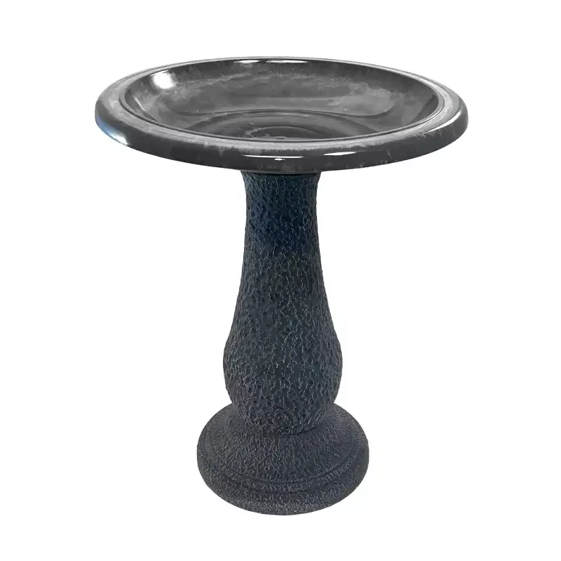 Fiber Clay 24″H Birdbath, Gray, 19″D x 24″H, 21″H base, 8 lbs