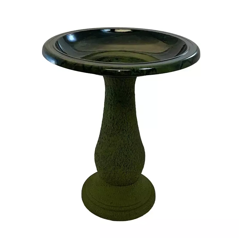Fiber Clay 24″H Birdbath, Hunter Green, 19″D x 24″H, 21″H base, 8 lbs