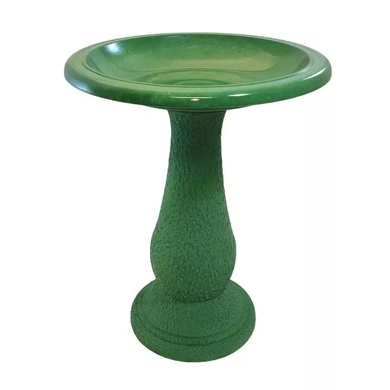Fiber Clay 24″H Birdbath, Kale Green, 19″D x 24″H, 21″H base, 8 lbs