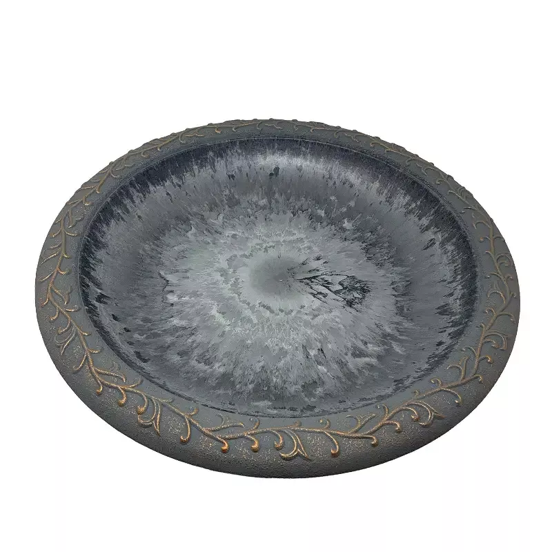 Fiber Clay Lightweight 19″ Dia Birdbath Top, Dove Gray w/Design Rim