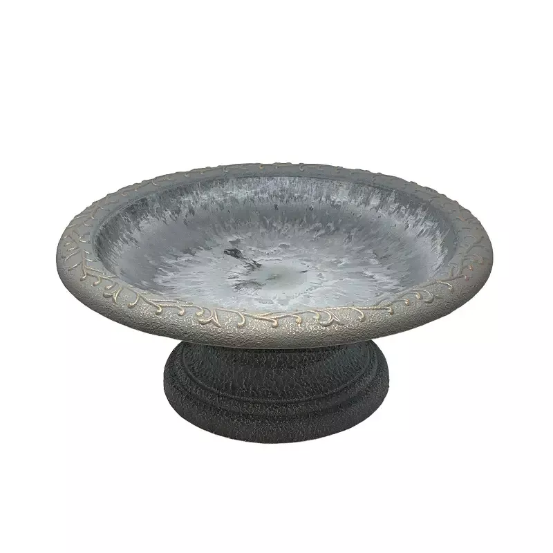 Fiber Clay Lightweight 7.5″H Birdbath, Dove Gray w/Design Rim, 19″D x 7.5″H, 6.5 lbs
