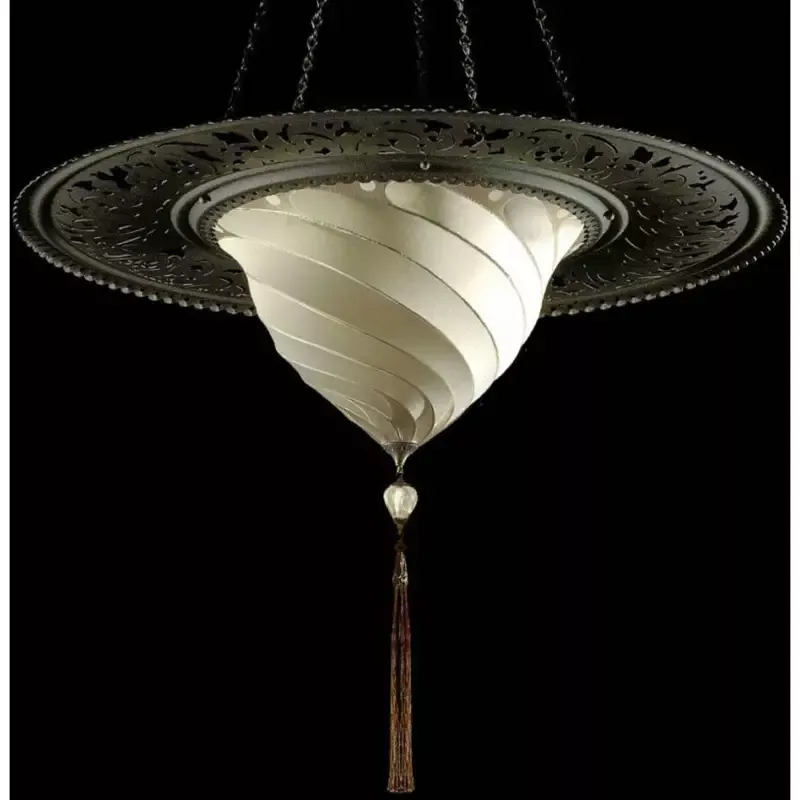 Fortuny 069-SKC-4-PL Samarkanda Ivory Plain Silk with Metal Ring Suspended – 27-1/4″