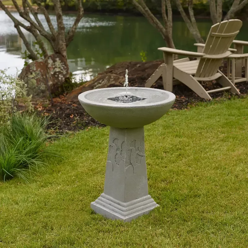 Ginko Tall Solar Bird Bath