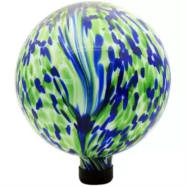 Glass Garden Globe – Blue Green Abstract – 10in