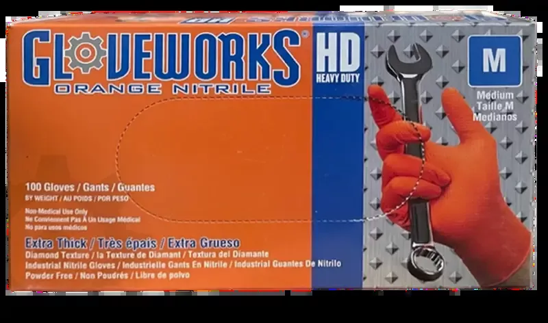 Gloveworks HD Orange Nitrile Gloves – Medium