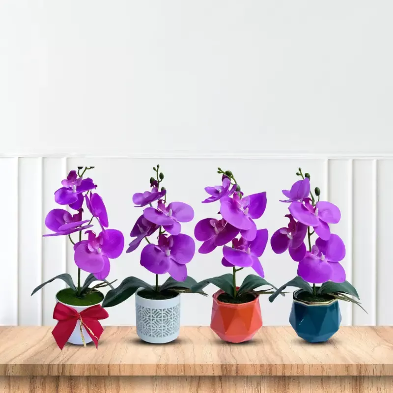 Gorgeous Purple Mini Orchid In Different Type of Pot – Artificial