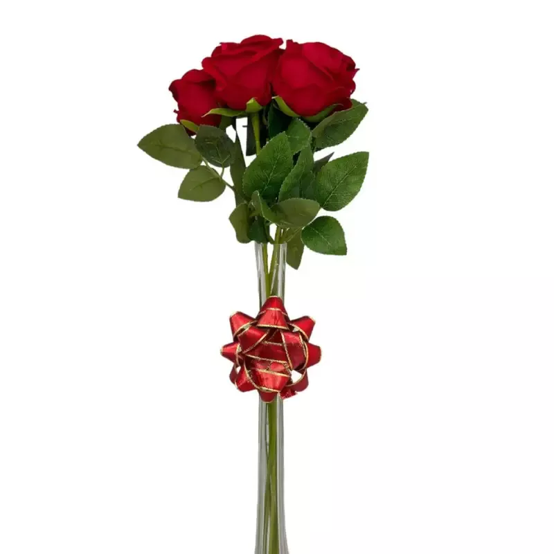 Gorgeous Red Rose in Glass Vase-Artificial