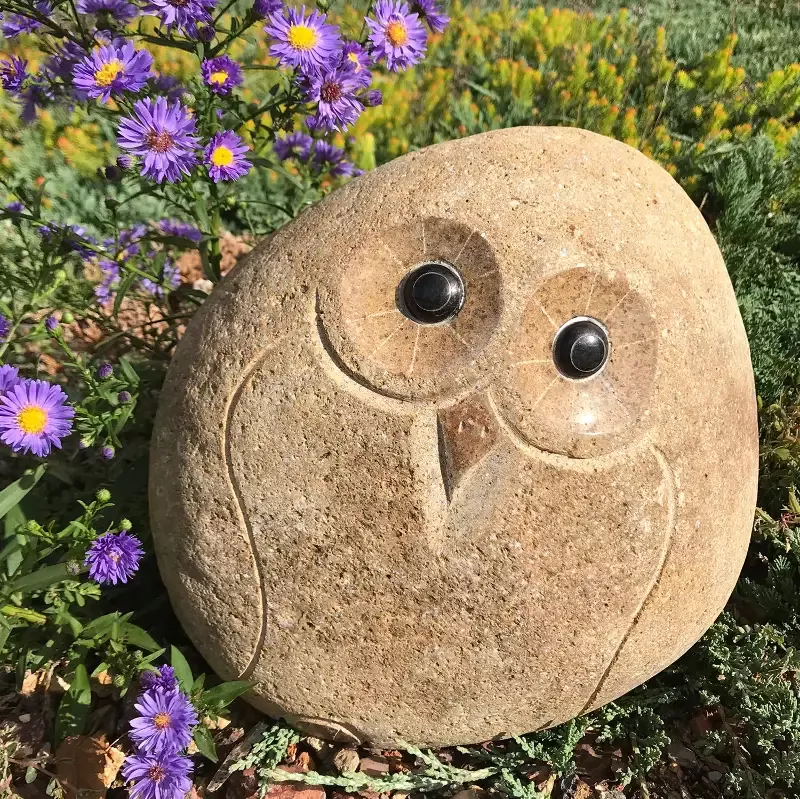 Hand Carved Natural Granite 12″H Boulder Stone Owl