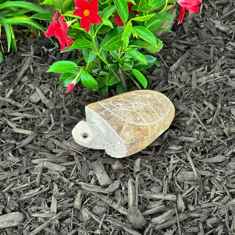 Hand Carved Natural Granite 6″L Boulder Stone Turtle