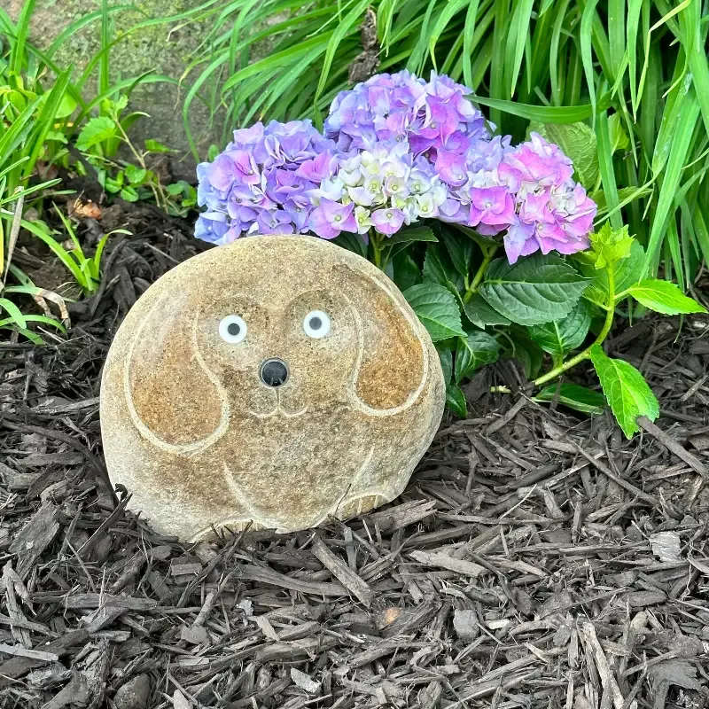 Hand Carved Natural Granite 8″H Boulder Dog