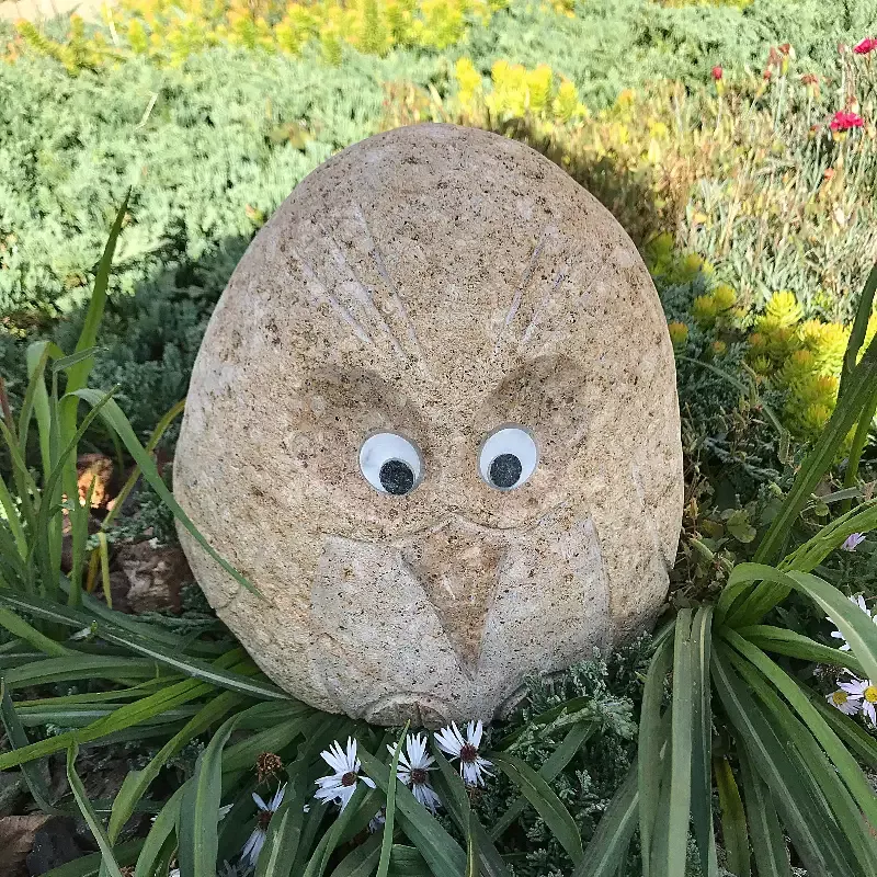 Hand Carved Natural Granite 8″H Boulder Stone Angry Bird