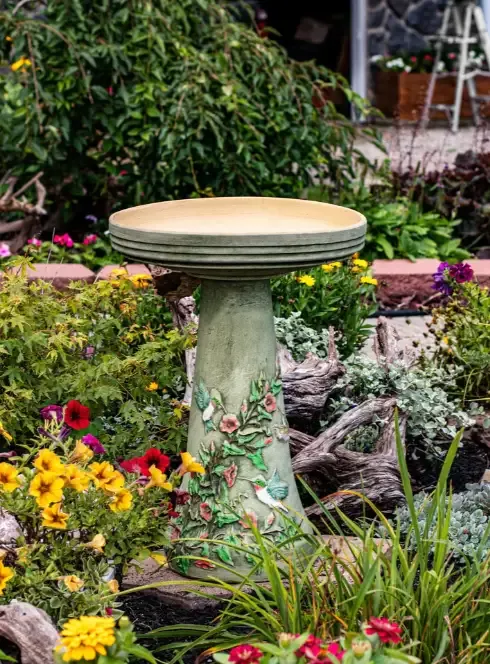Hand Painted Hummingbird Birdbath