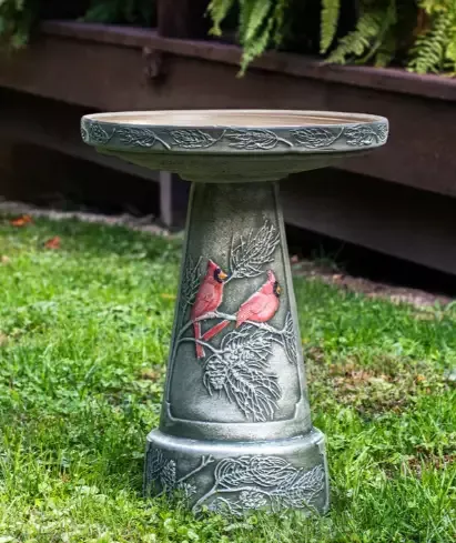 Hand Painted Winter Cardinal Birdbath
