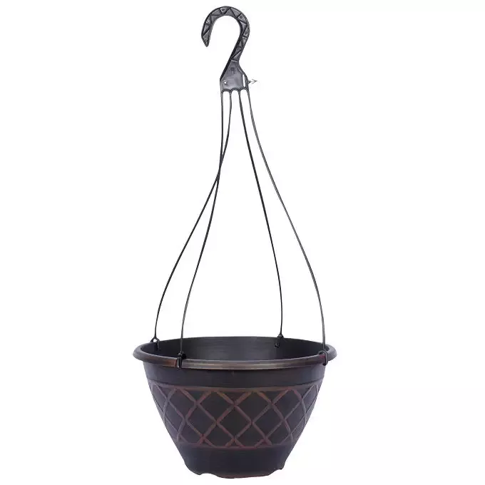 Hanging Basket, 12″ – Brown With Gold Accent