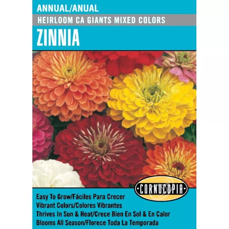 ‘Heirloom CA Giants Mixed Colors’ Zinnia – Spanish/English