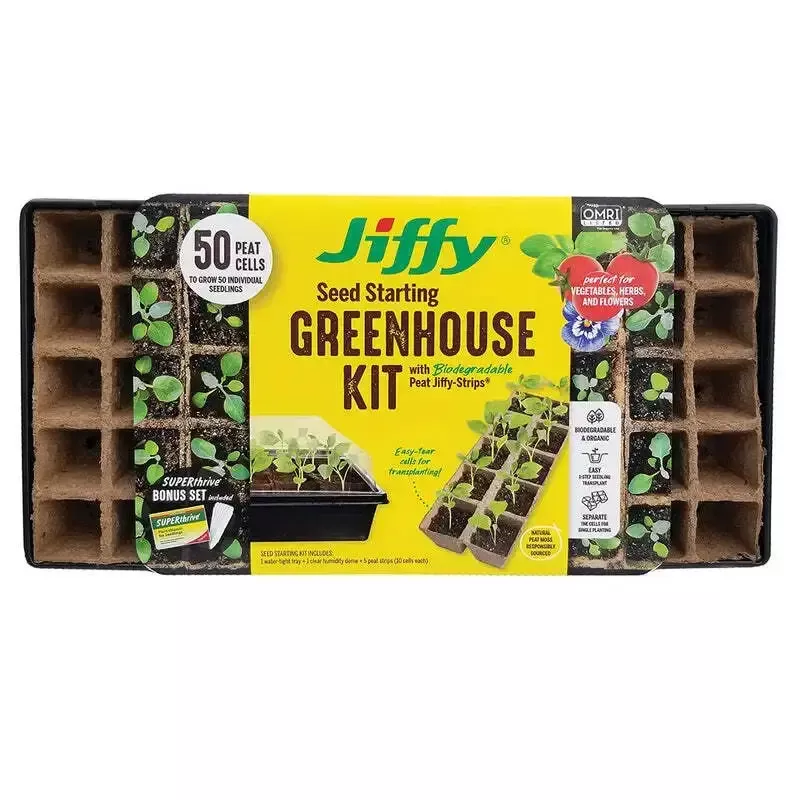 Jiffy Seed Starting Greenhouse Kit with 50 Biodegradable Peat Strip Cells