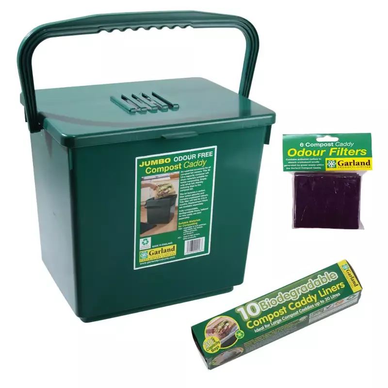 Jumbo 8 Gal Capacity Compost Caddy w/Replacement Filters & Biodegradable Bags