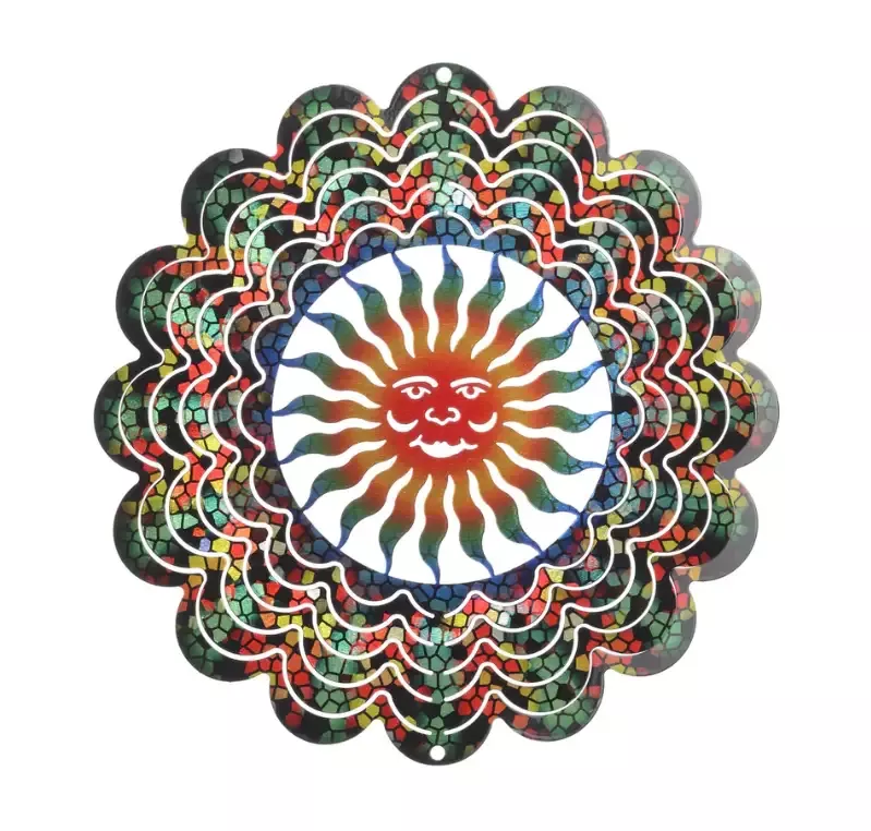 Kaleidescope Sun Face Stained Glass Wind Spinner (11″)