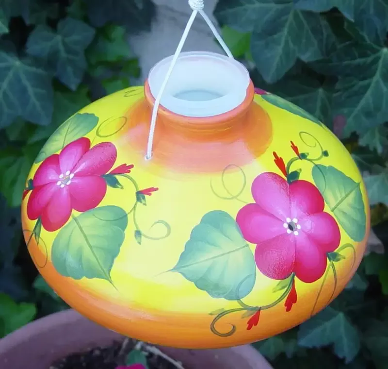 Large Hand Painted Ceramic Hummingbird Feeder – 24oz