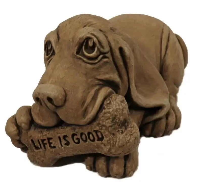 ‘Life is Good’ Basset Hound Dog – Solid Cast Stone Garden Statue