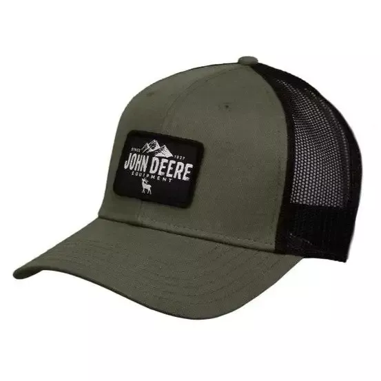 Men’s John Deere Suede Logo Olive & Black Mesh Back Hat