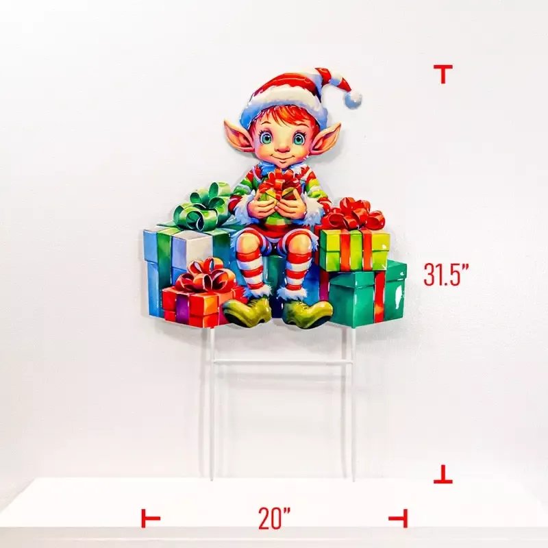Metal Christmas Elf W Gifts