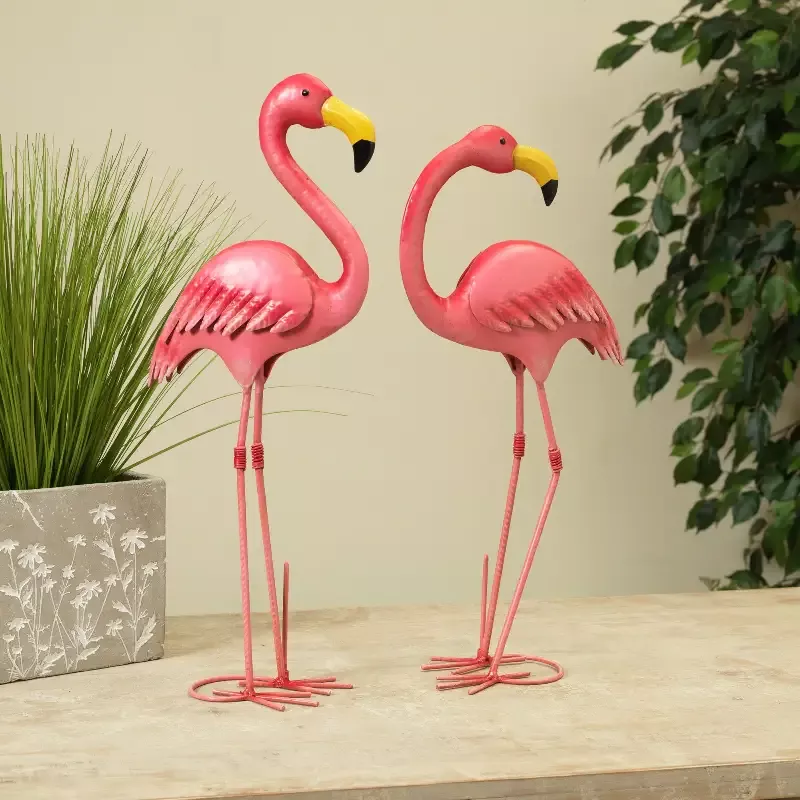 Metal Pink Flamingo Figurine