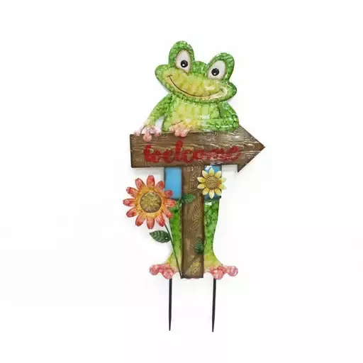 Metal Welcome Frog W/ Flowers