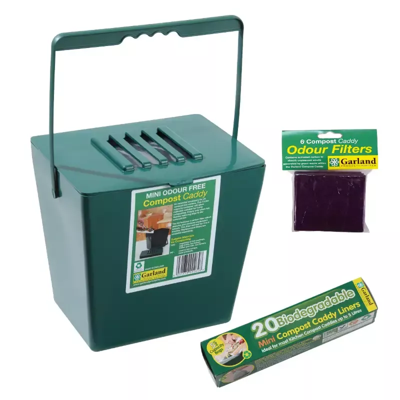 Mini 1.3 Gal Capacity Compost Caddy w/Replacement Filters & Biodegradable Bags