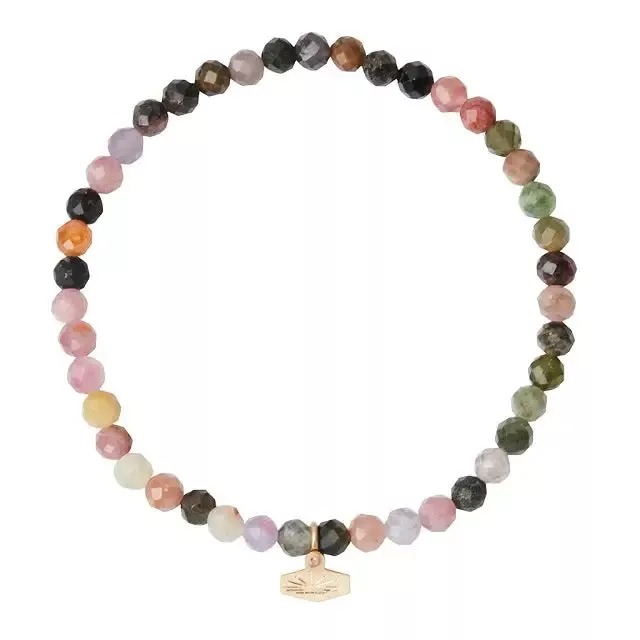 Mini Faceted Stone Stacking Bracelet – Tourmaline/Gold