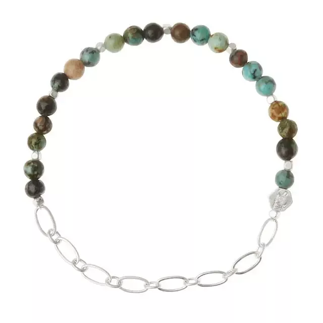 Mini Stone w/Chain Stacking Bracelet – African Turquoise/Silver