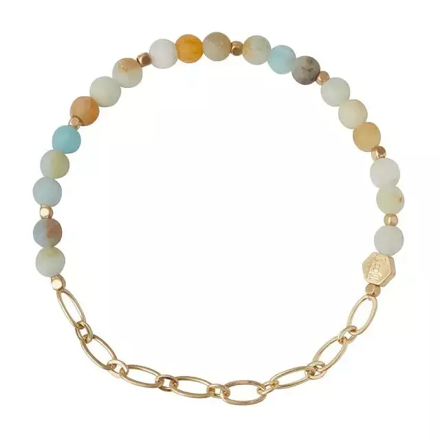 Mini Stone w/Chain Stacking Bracelet – Amazonite/Gold