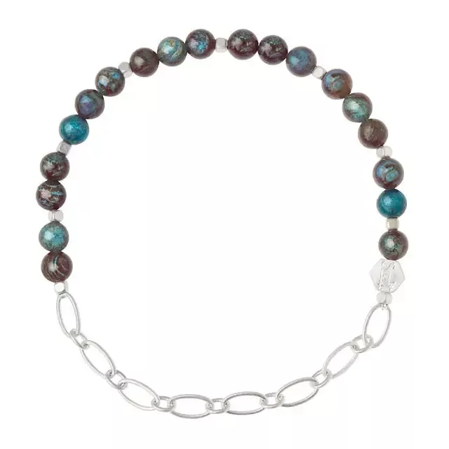 Mini Stone w/Chain Stacking Bracelet – Blue Sky Jasper/Silver