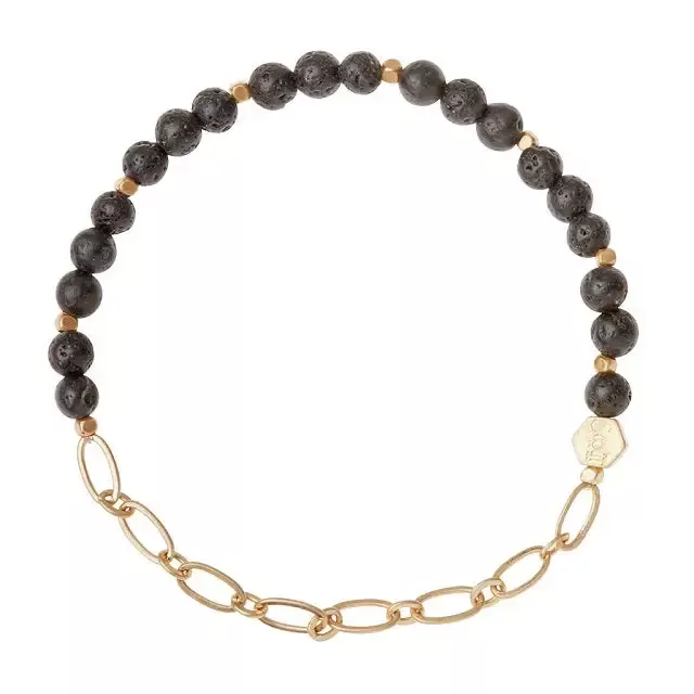 Mini Stone w/Chain Stacking Bracelet – Lava/Gold