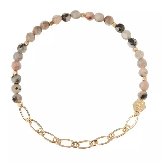 Mini Stone w/Chain Stacking Bracelet – Rhodonite/Gold