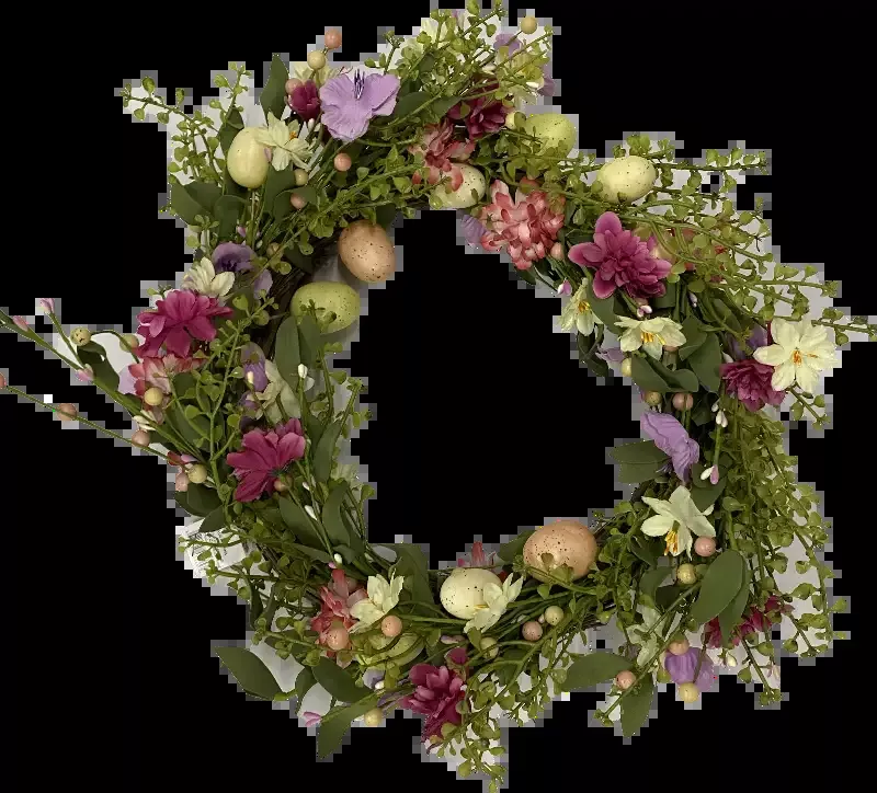Natural Twig Easter Egg and Flowers Wreath