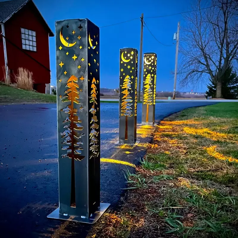 Night Sky Pine Tree Solar Luminary Tube Light – Steel