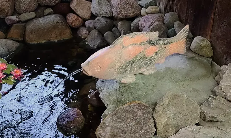 Pink Marble KOI Fish Sculpture – Elegant Accent for Outdoor Settings