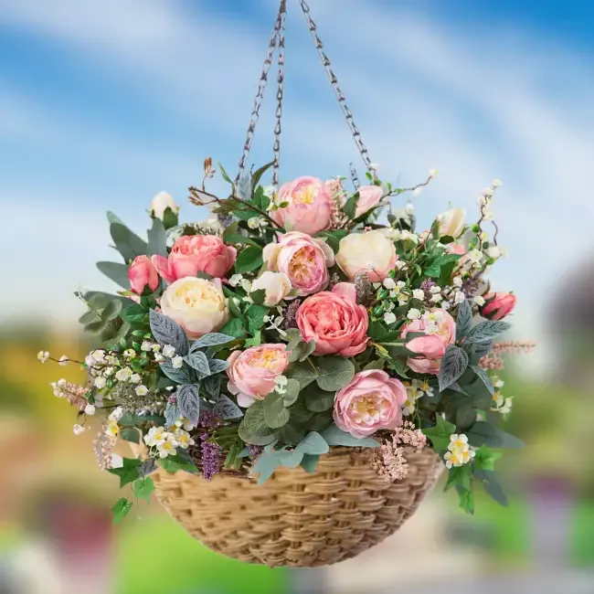 Resin Wicker Hanging Flower Basket