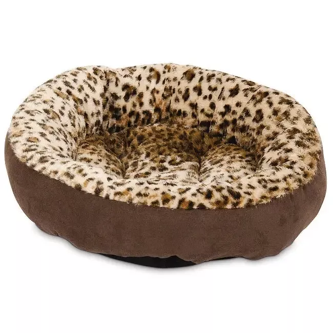 Round Animal Print Bolster Pet Bed, 18″