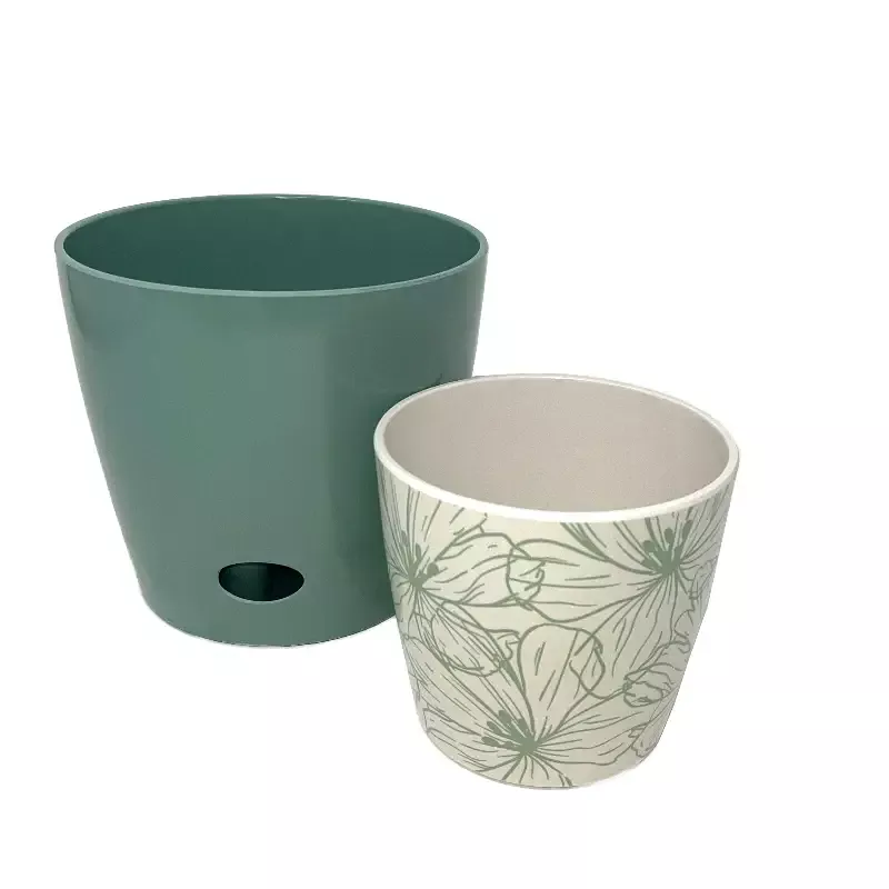 Self-Watering Plant Pot Set of 2, 5″ Green Flower & 7″ Sage Green