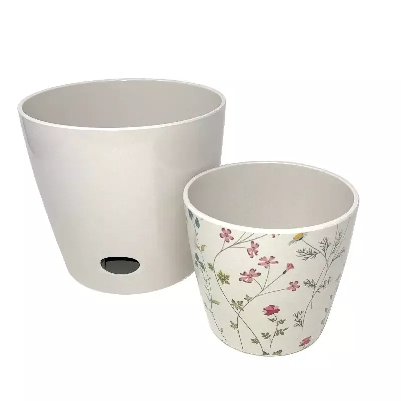 Self-Watering Plant Pot Set of 2, 5″ Wildflower & 7″ Cream