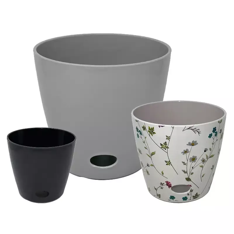 Self-Watering Plant Pot Set of 3 – 5″ Black, 7″ Wildflower, 10″ Gray