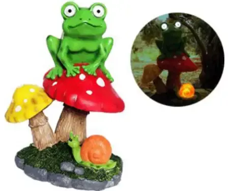 Solar Frog Sitting on Top of Mushroom