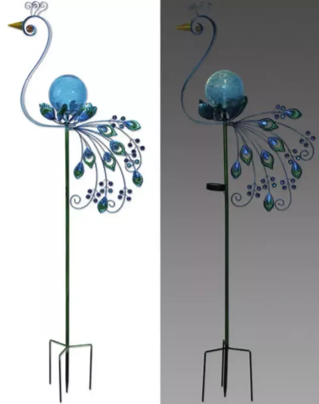 Solar Peacock Spinner Stake 60″