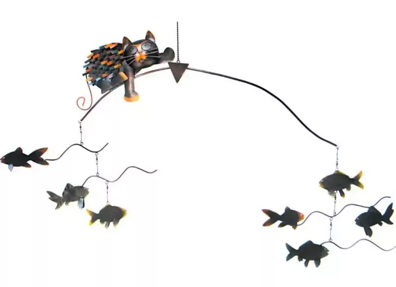 Spiky Cat with Fish Mobile/Garden Stake